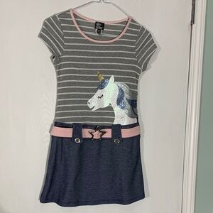 Striped Marsha Unicorn Dress with Pink Trim